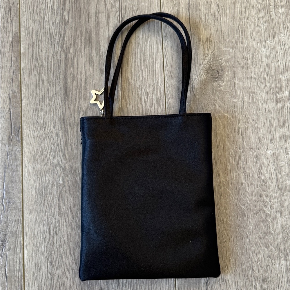 Nine West Y2K Black Satin Mini Tote Rhinestone Zip Mini Bag - Picture 3 of 6